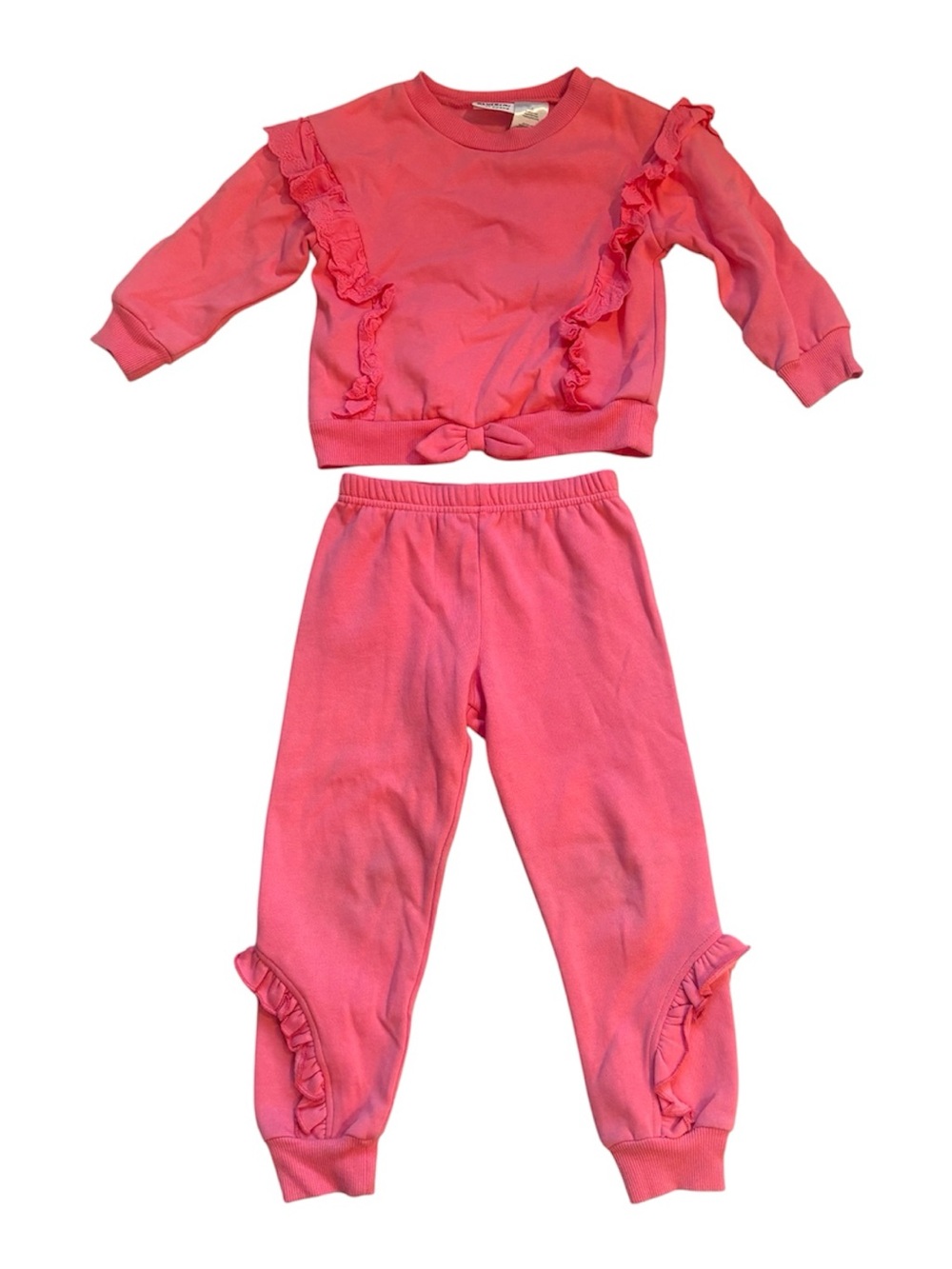 Blueberi Boulevard Hot Pink Sweatshirt Sweatpants Set Girls 5 Ruffle Eyelet Trim